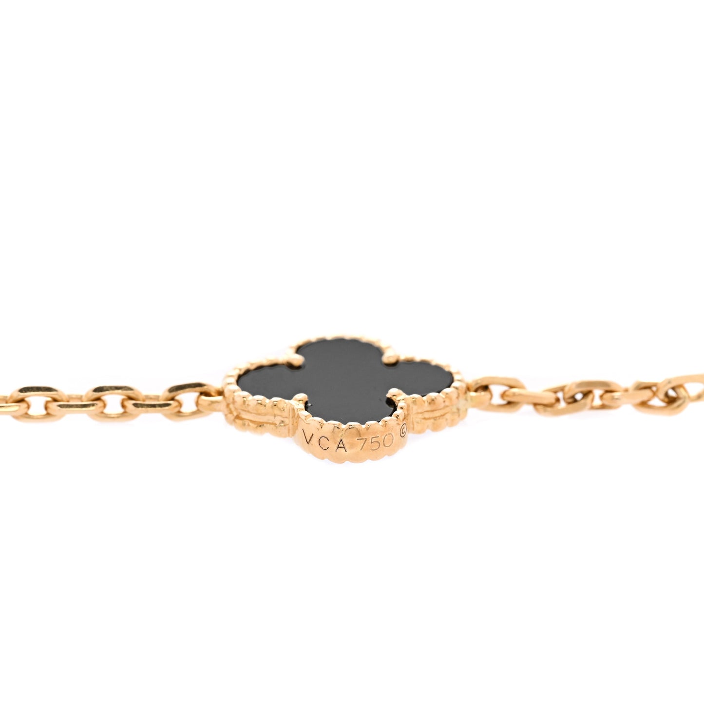 18K Yellow Gold Black Onyx 10 Motifs Vintage Alhambra Necklace