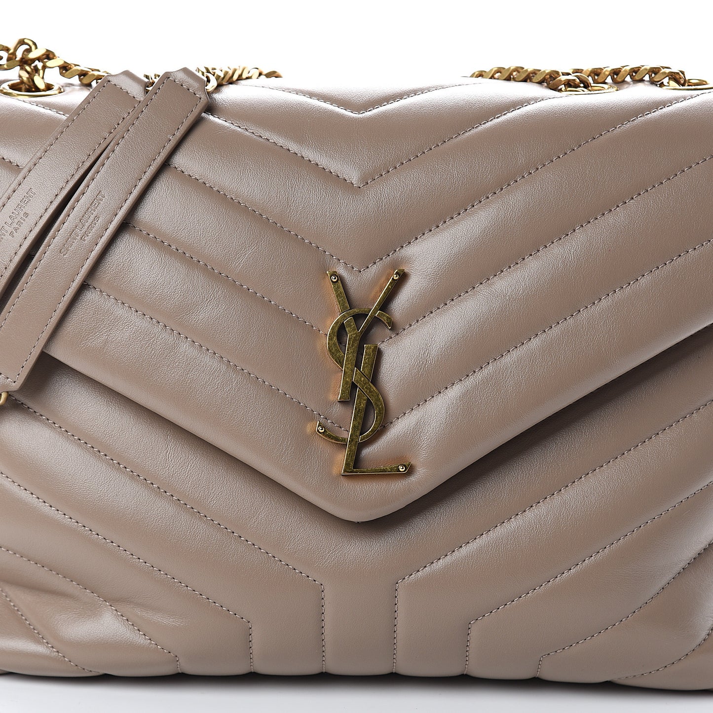 Calfskin Y Quilted Monogram Medium Loulou Chain Satchel Dark Beige