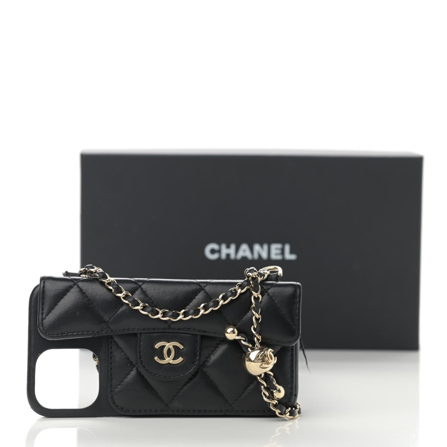 Chanel Lambskin Quilted iPhone XII Pro Case With Chain Black 12 of 12