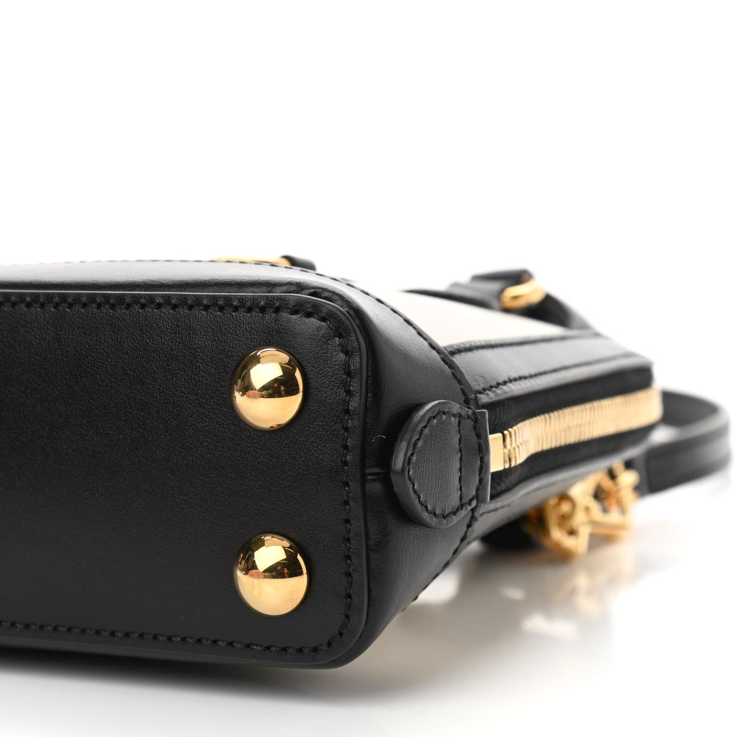 Boarded Plutone Calfskin Bi-Color Mini Horsebit 1955 Top Handle Bag Mystic White Black