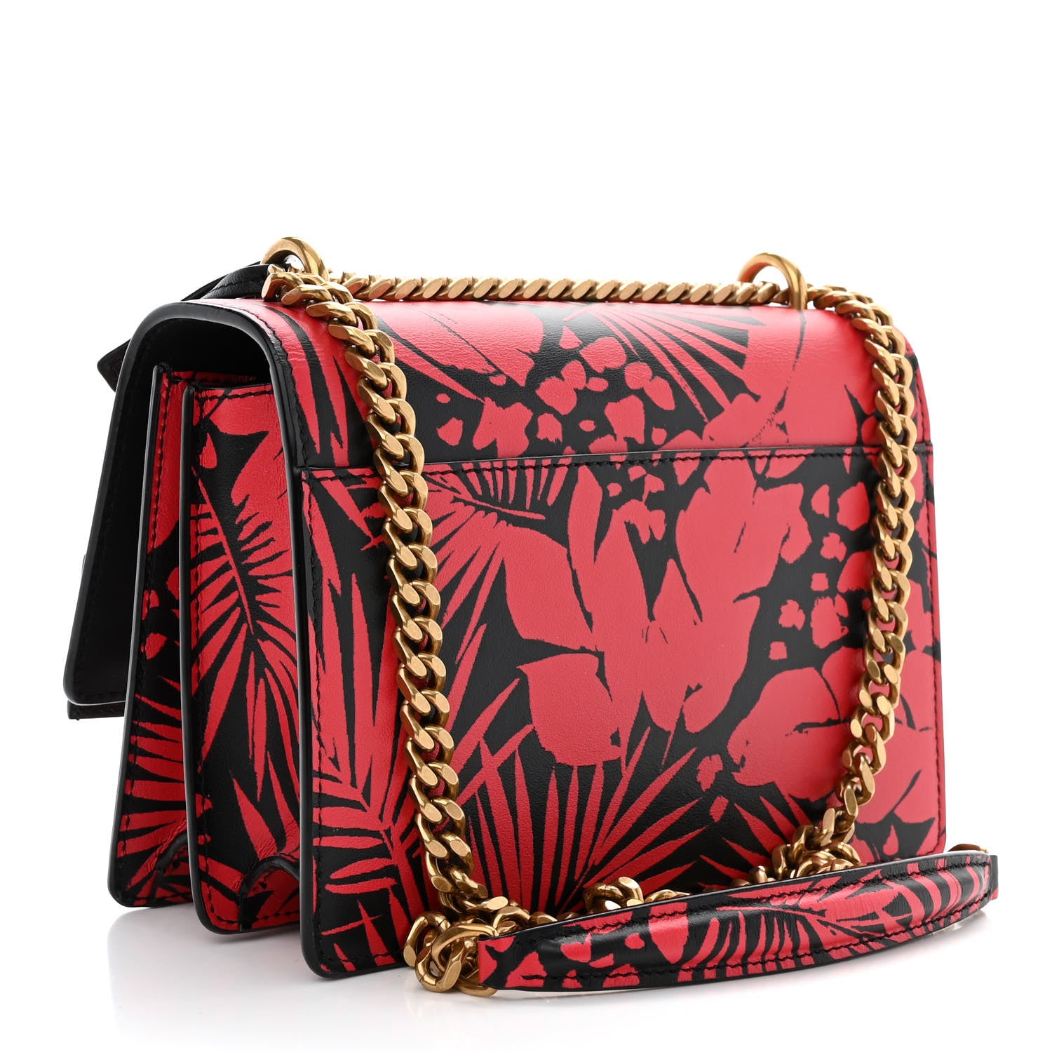 Saint Laurent Calfskin Small Monogram Sunset Tropical Print Red Black 3 of 10