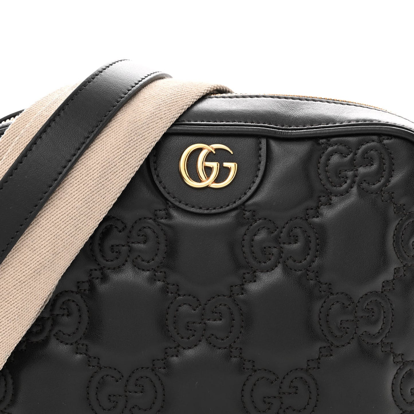 Calfskin GG Matelasse Shoulder Bag Black Natural