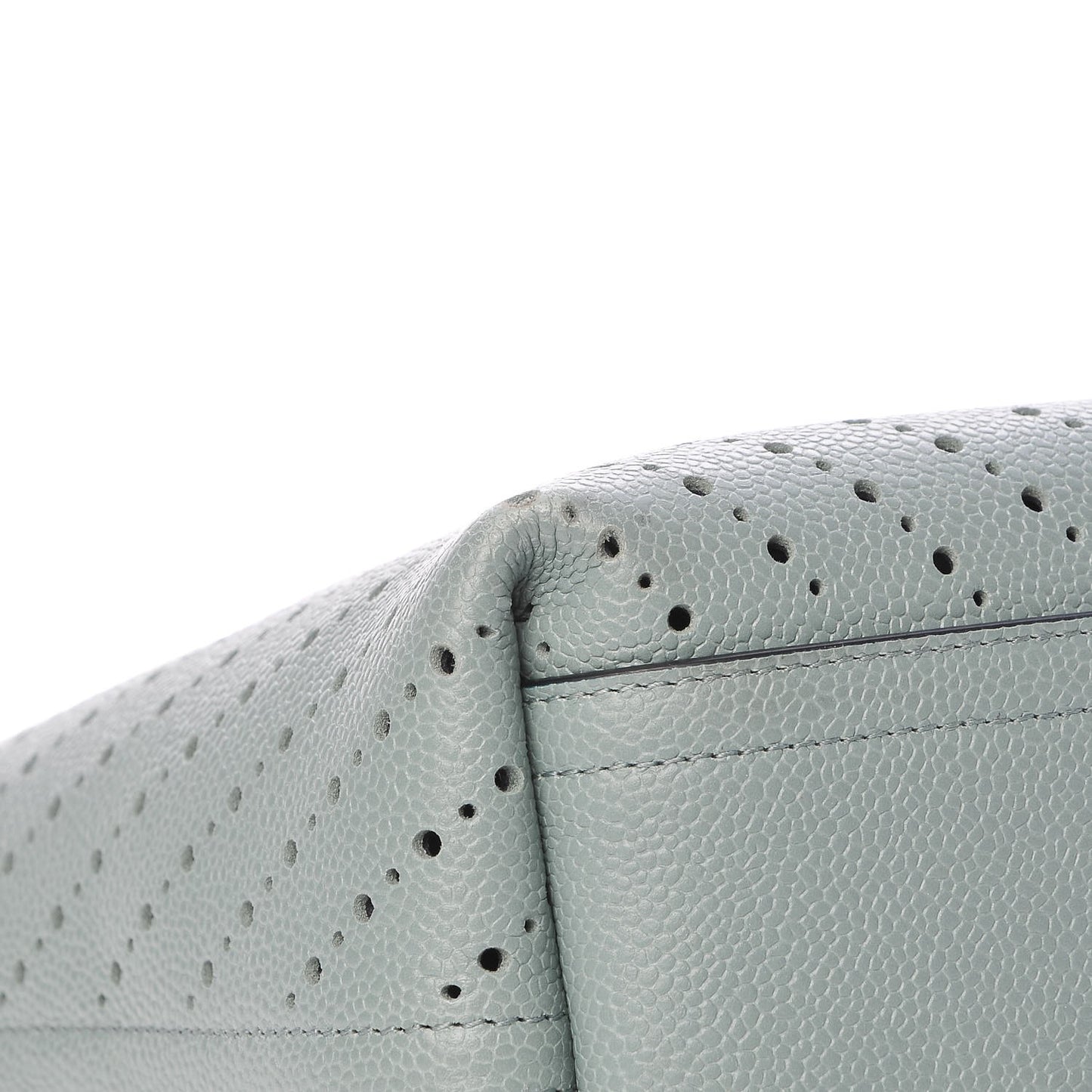 Perforated Grained Calfskin Large Shopping Tote Green