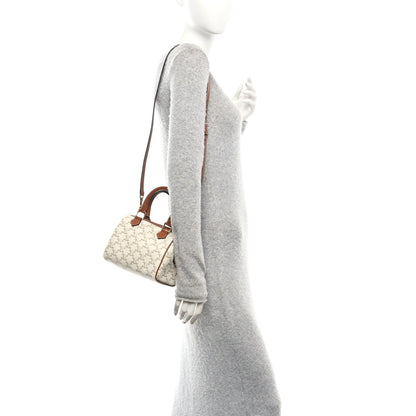 Celine Triomphe Canvas Calfskin Small Boston Bag White 2 of 10