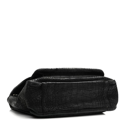 Saint Laurent Nubuck Crocodile Embossed Monogram Medium Niki Chain Satchel Black 4 of 10