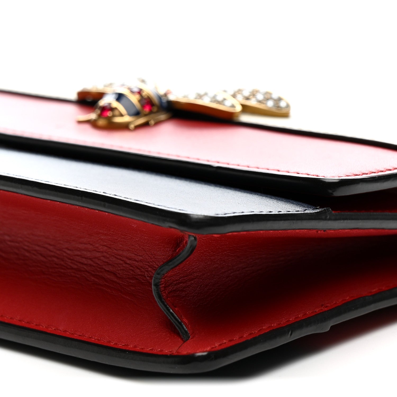 Gucci Calfskin Queen Margaret Chain Wallet Blue Agata Hibiscus Red Mystic White 10 of 11