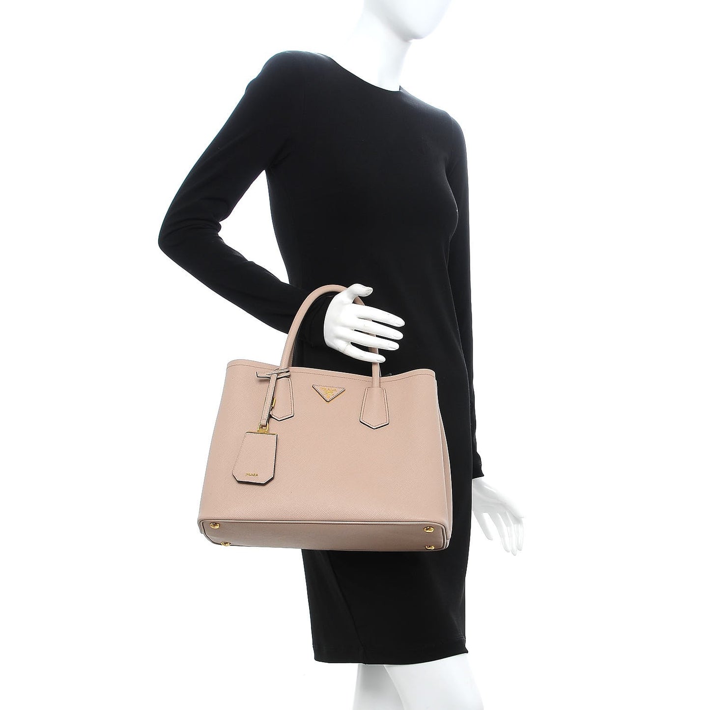 Saffiano Cuir Medium Double Bag Cammeo Black