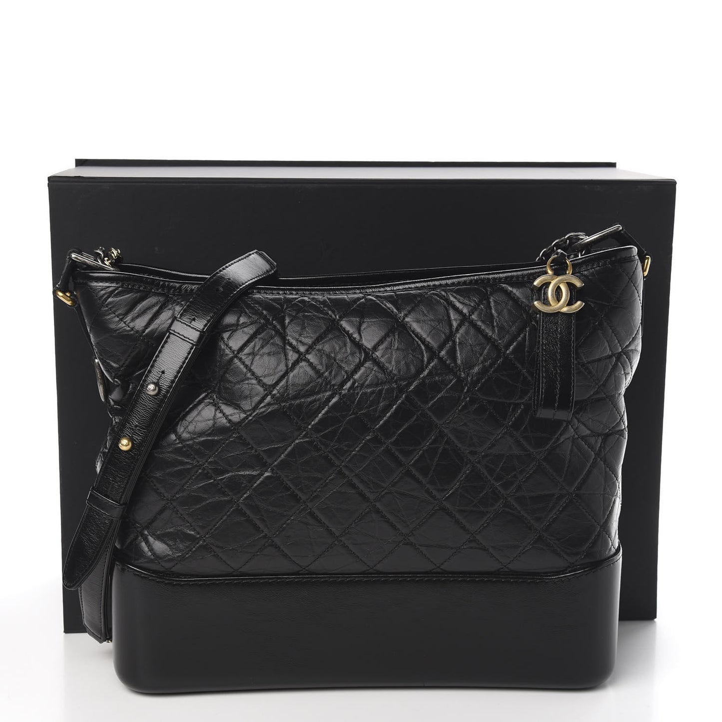 Aged Calfskin Quilted Large Gabrielle Hobo Black