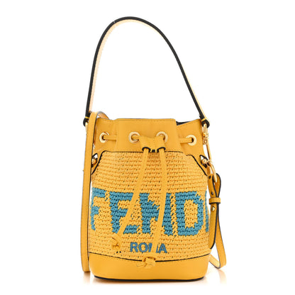 Fendi Crochet Vitello King F is Fendi Logo Woven Mini Mon Tresor Bucket Bag Mimosa Cyber Blue 1 of 12