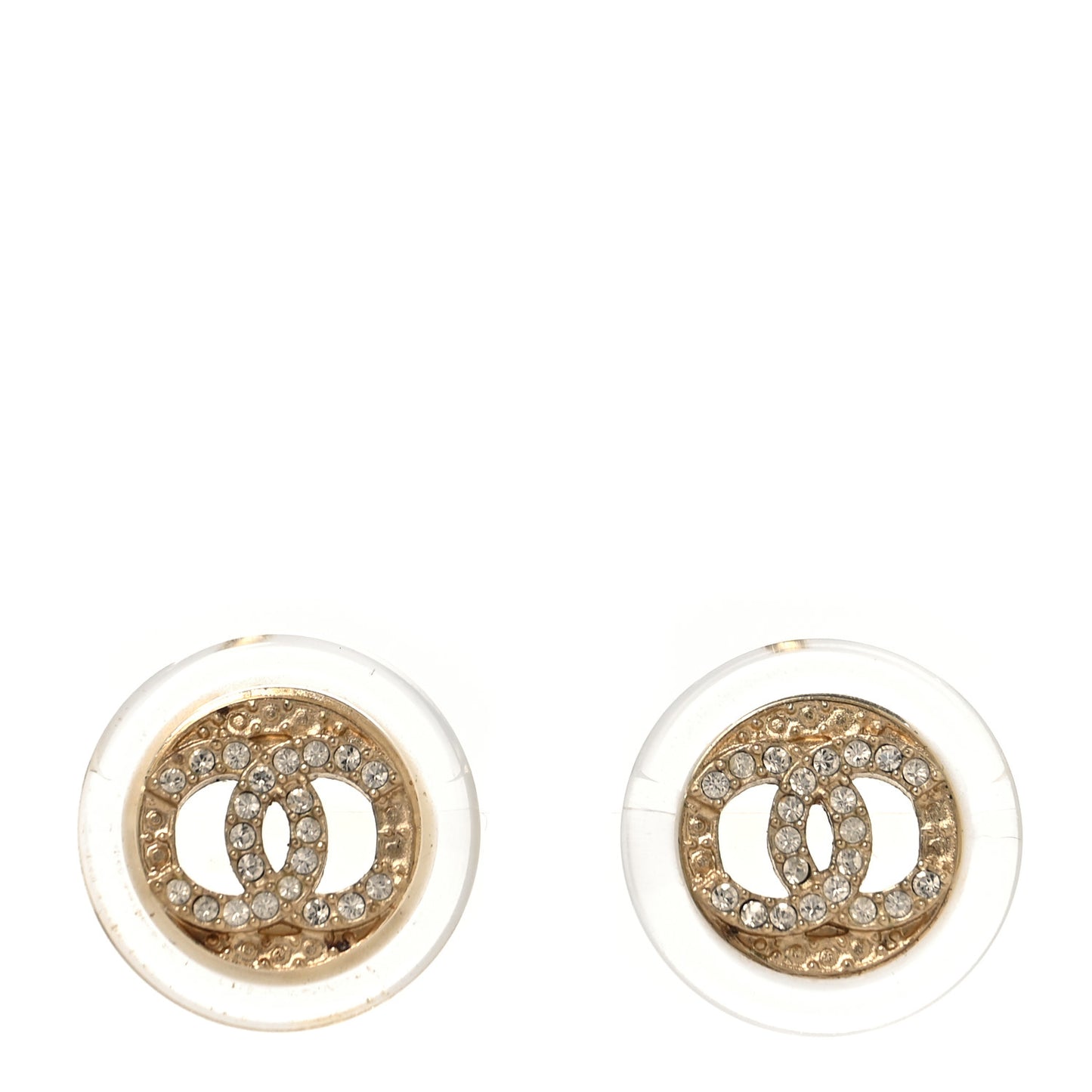 Resin Crystal CC Button Earrings Gold