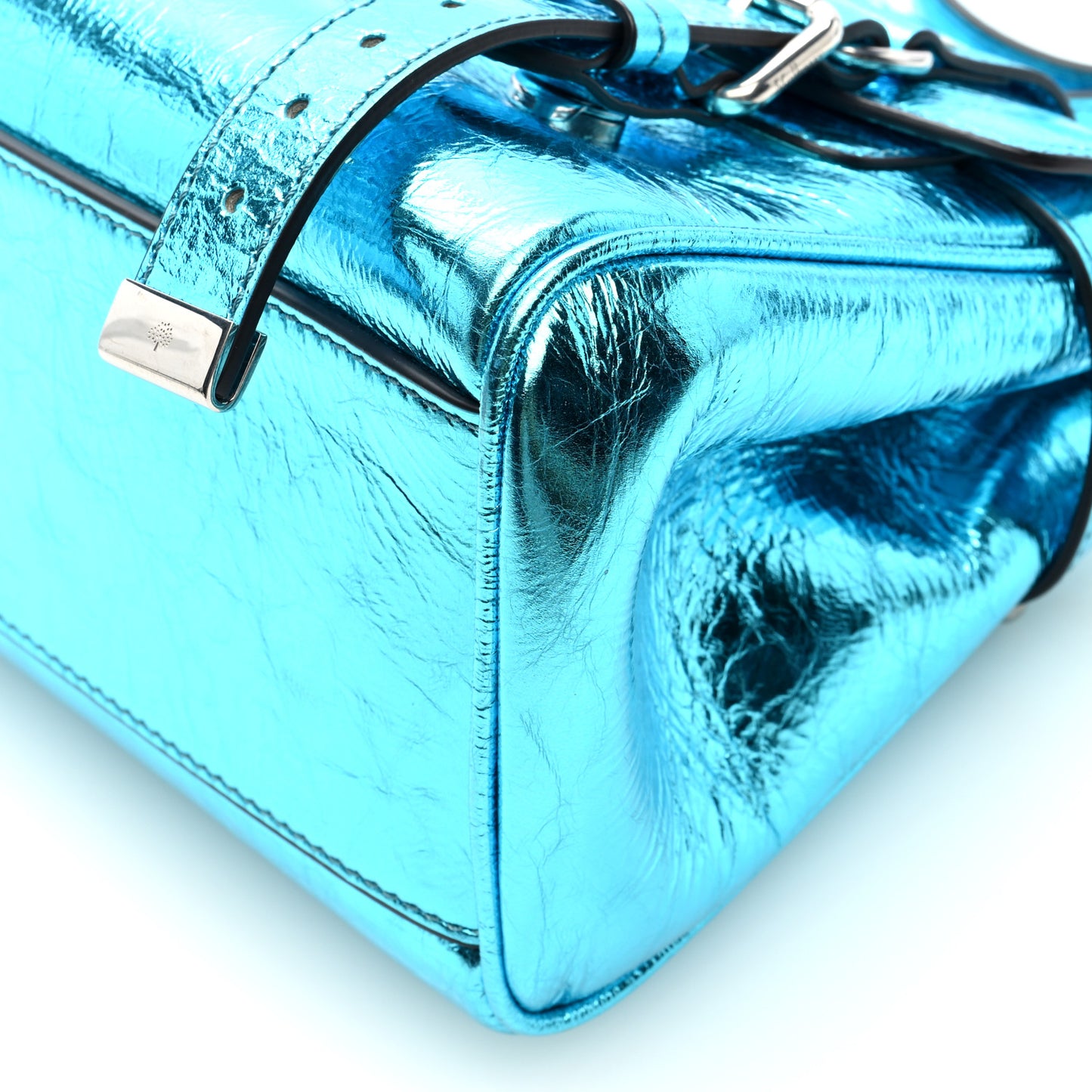 Metallic Crinkled Calfskin Mini Alexa Portobello Blue