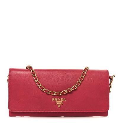 Prada Saffiano Metal Oro Chain Wallet Peonia 1 of 9