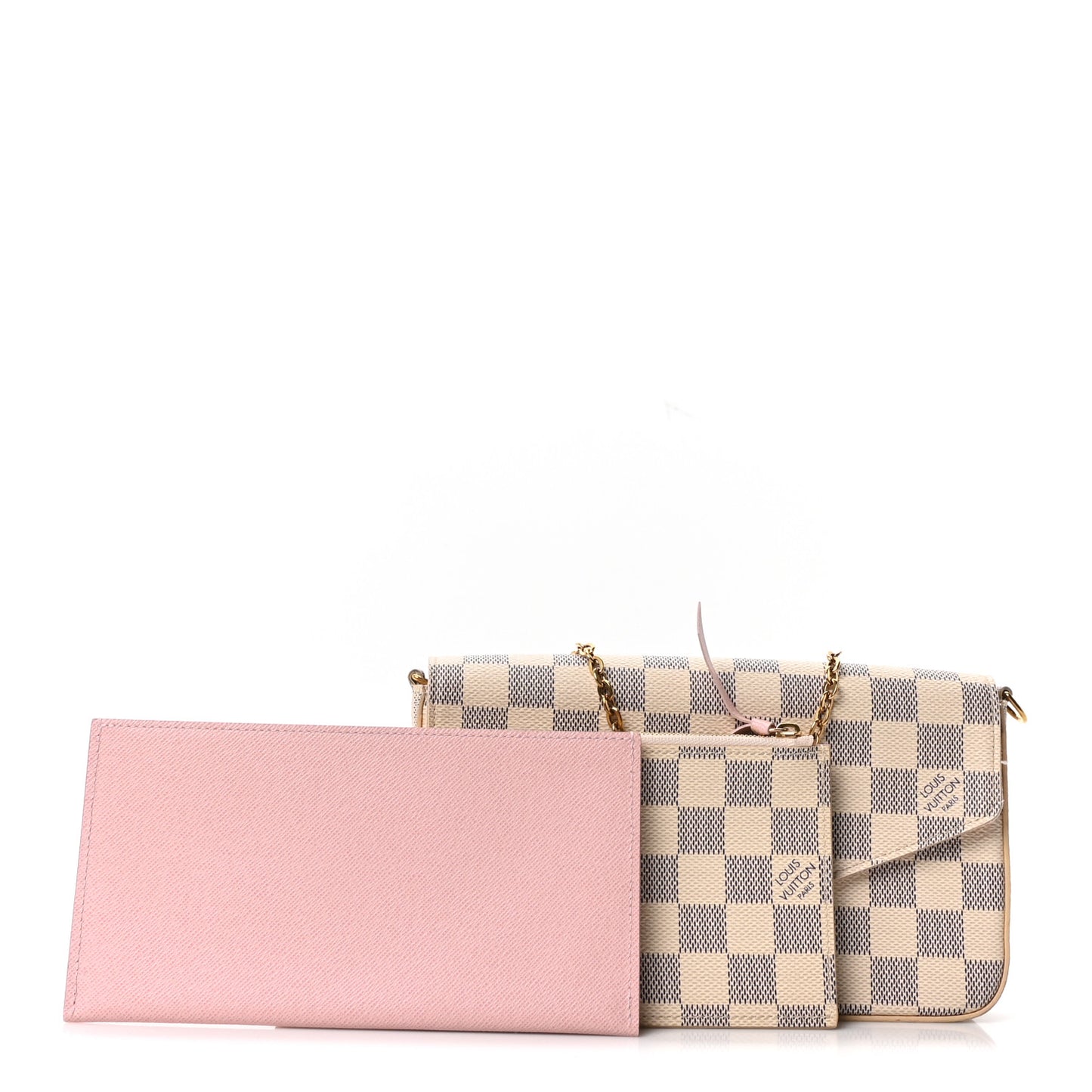 Damier Azur Pochette Felicie Chain Wallet Rose Ballerine