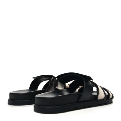 Hermes Techno Fringed H Canvas Caflskin Womens Chypre Sandals 37 Prunoir Black 4 of 8