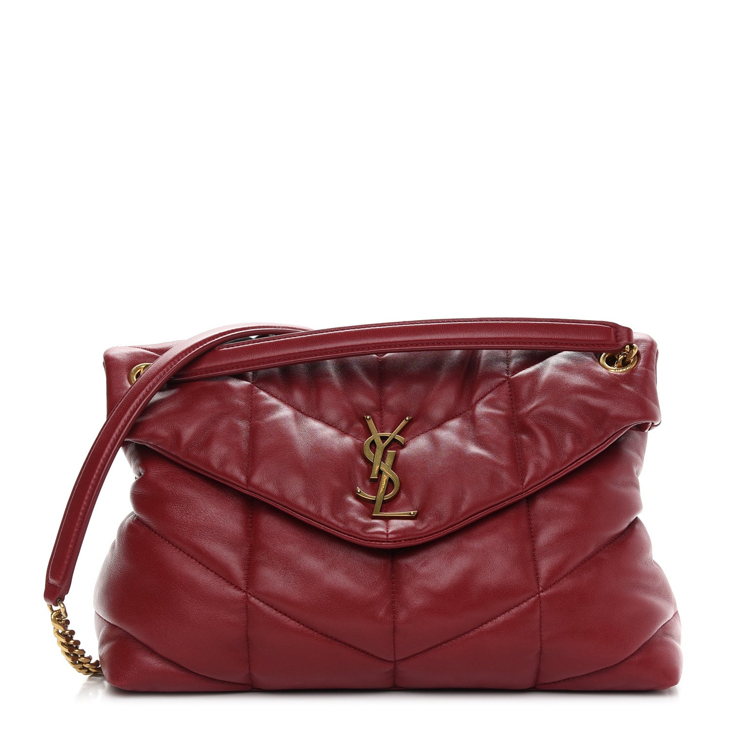 Lambskin Quilted Medium Loulou Puffer Monogram Chain Satchel Opyum Red