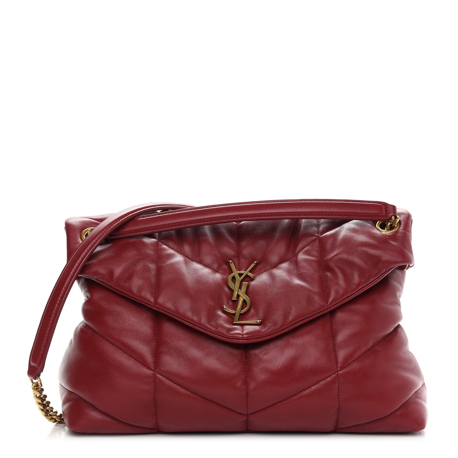Saint Laurent Lambskin Quilted Medium Loulou Puffer Monogram Chain Satchel Opyum Red 1 of 11