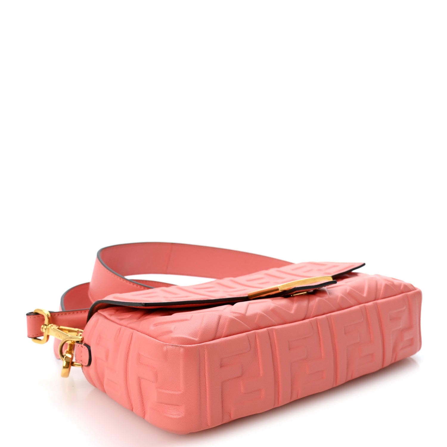 Fendi Nappa FF 1974 Embossed Baguette Rosa Pesca 4 of 11