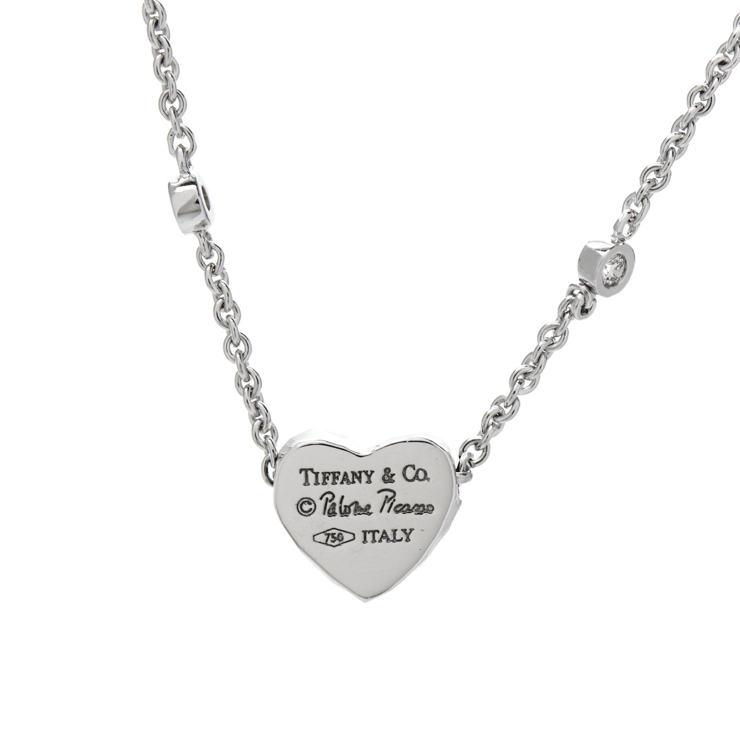Tiffany 18K White Gold Diamond Paloma Picasso Hammered Heart Pendant Necklace 4 of 6