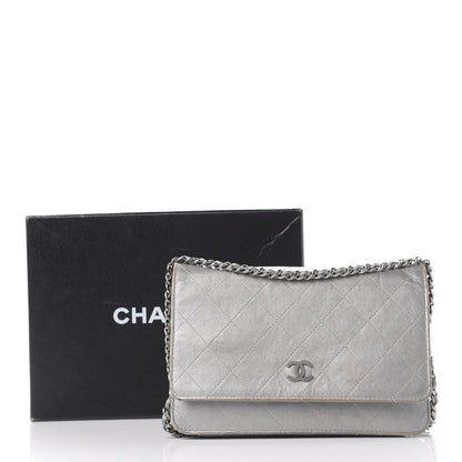 Chanel Metallic Aged Calfskin Quilted Wallet On Chain WOC Silver 13 of 13