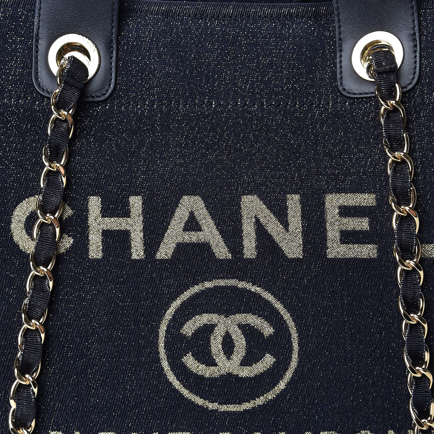 Chanel Lurex Canvas Medium Deauville Tote Navy Blue Gold 8 of 11