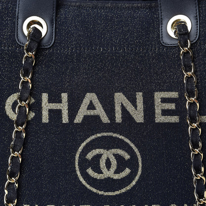 Chanel Lurex Canvas Medium Deauville Tote Navy Blue Gold 8 of 11