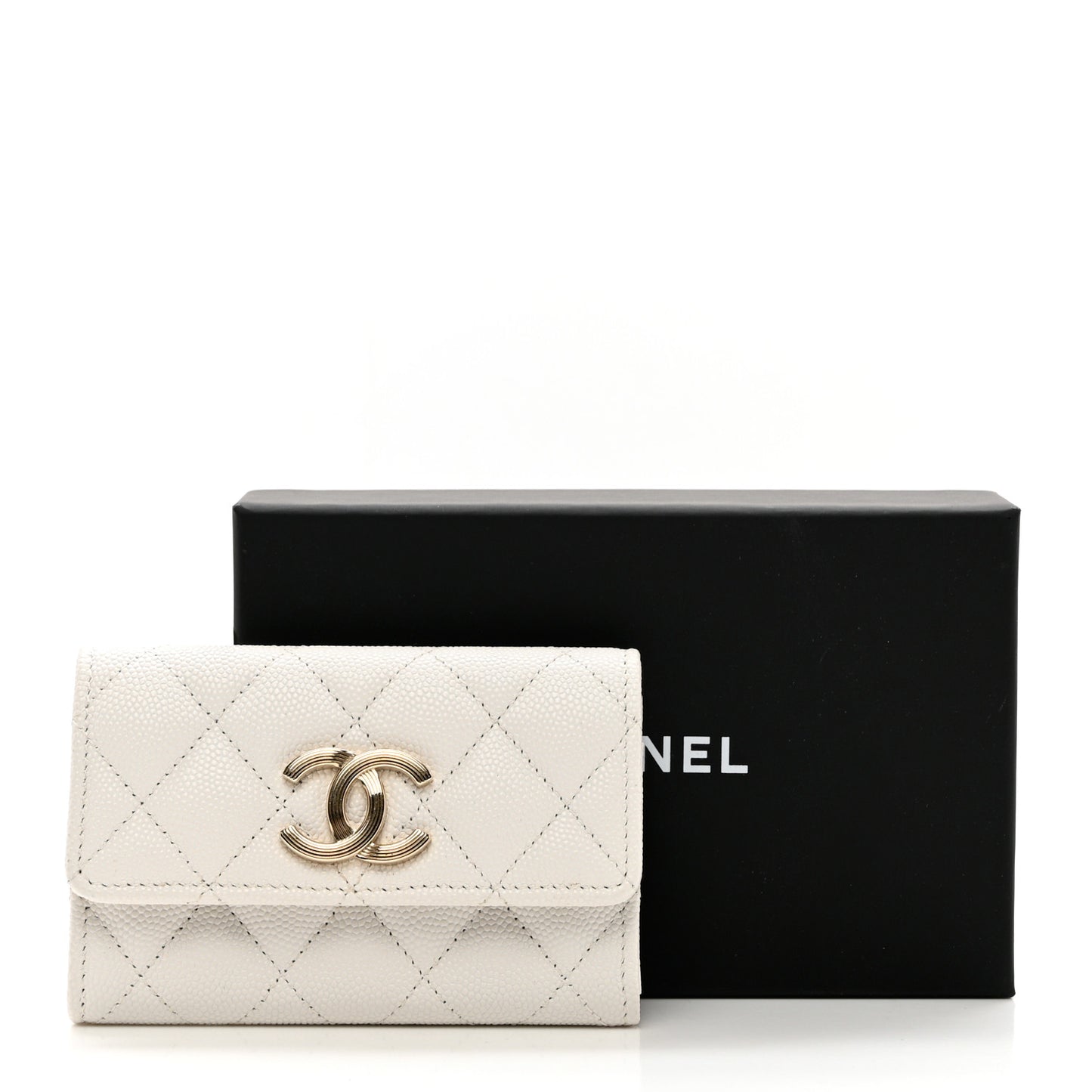 Caviar Quilted CC Flap Card Holder White