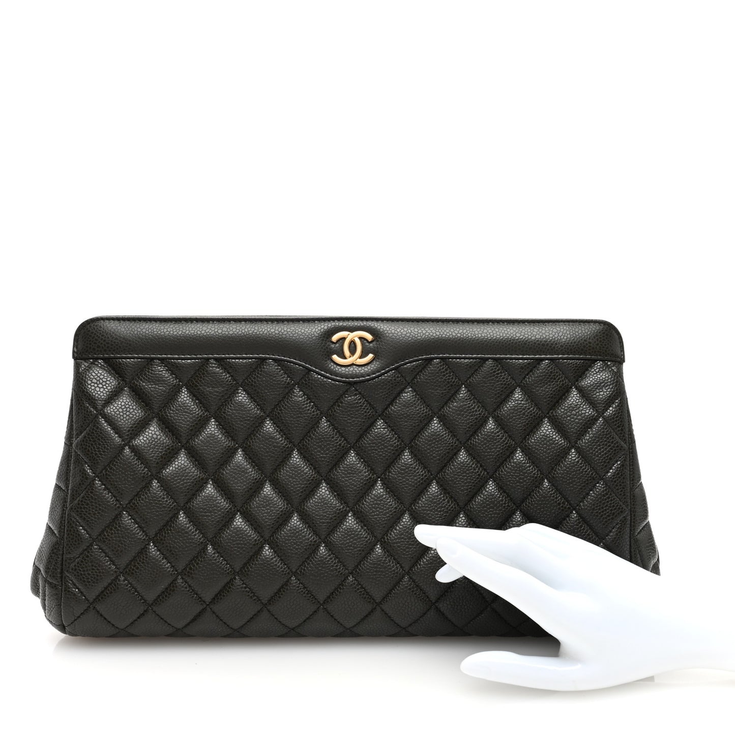 Caviar Quilted Clutch Dark Khaki