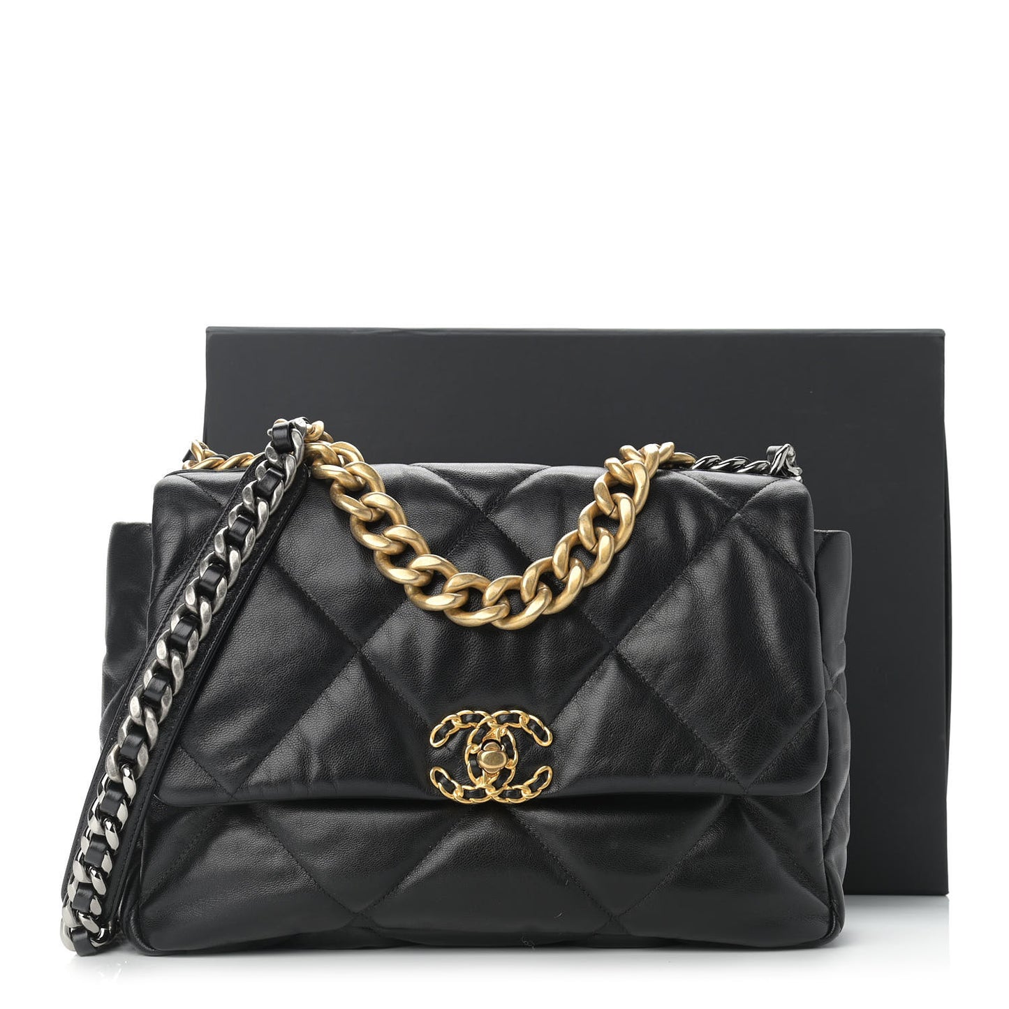 Goatskin Quilted Large Chanel 19 Flap Black