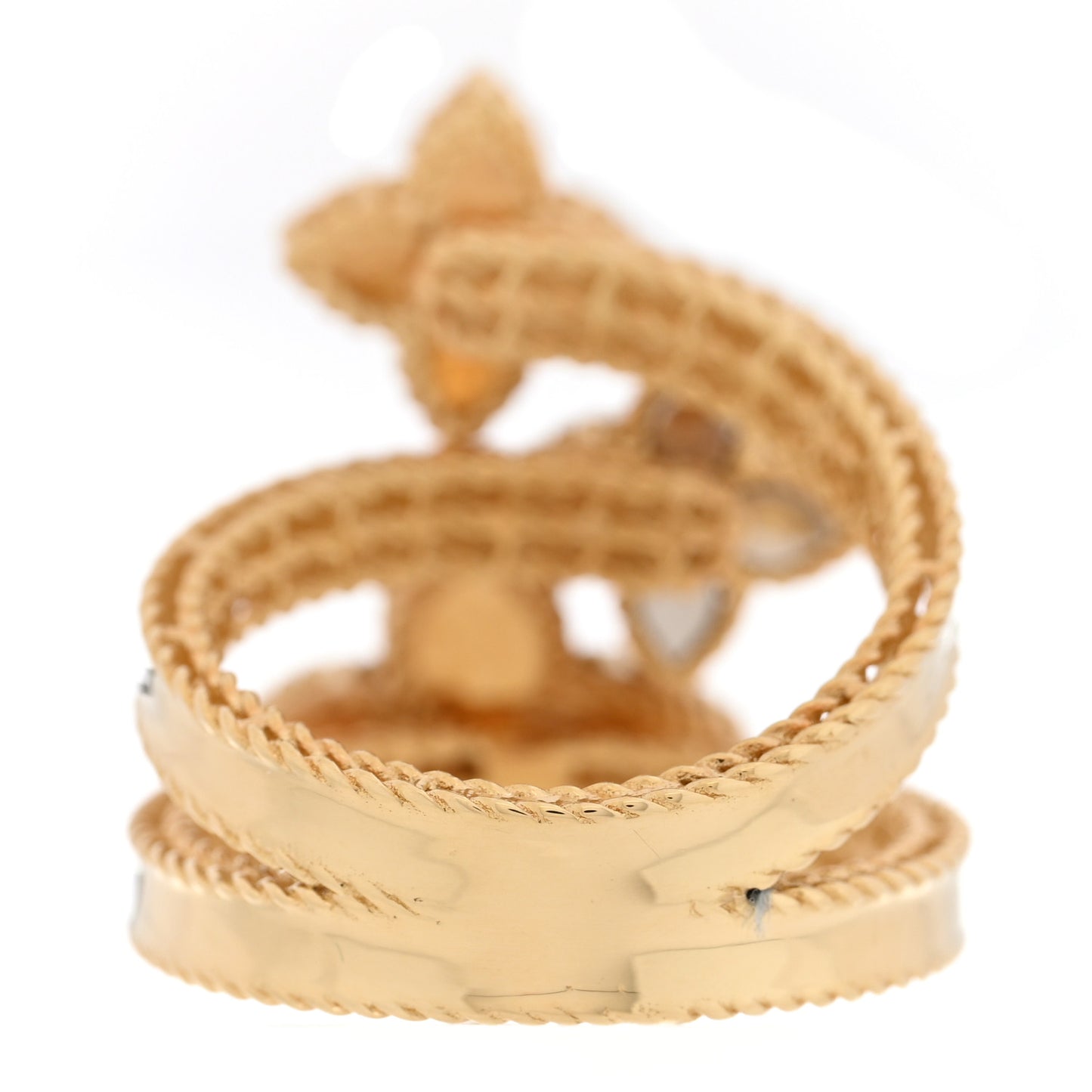 18K Yellow Gold Diamond Princess Flower Three Flower Ring