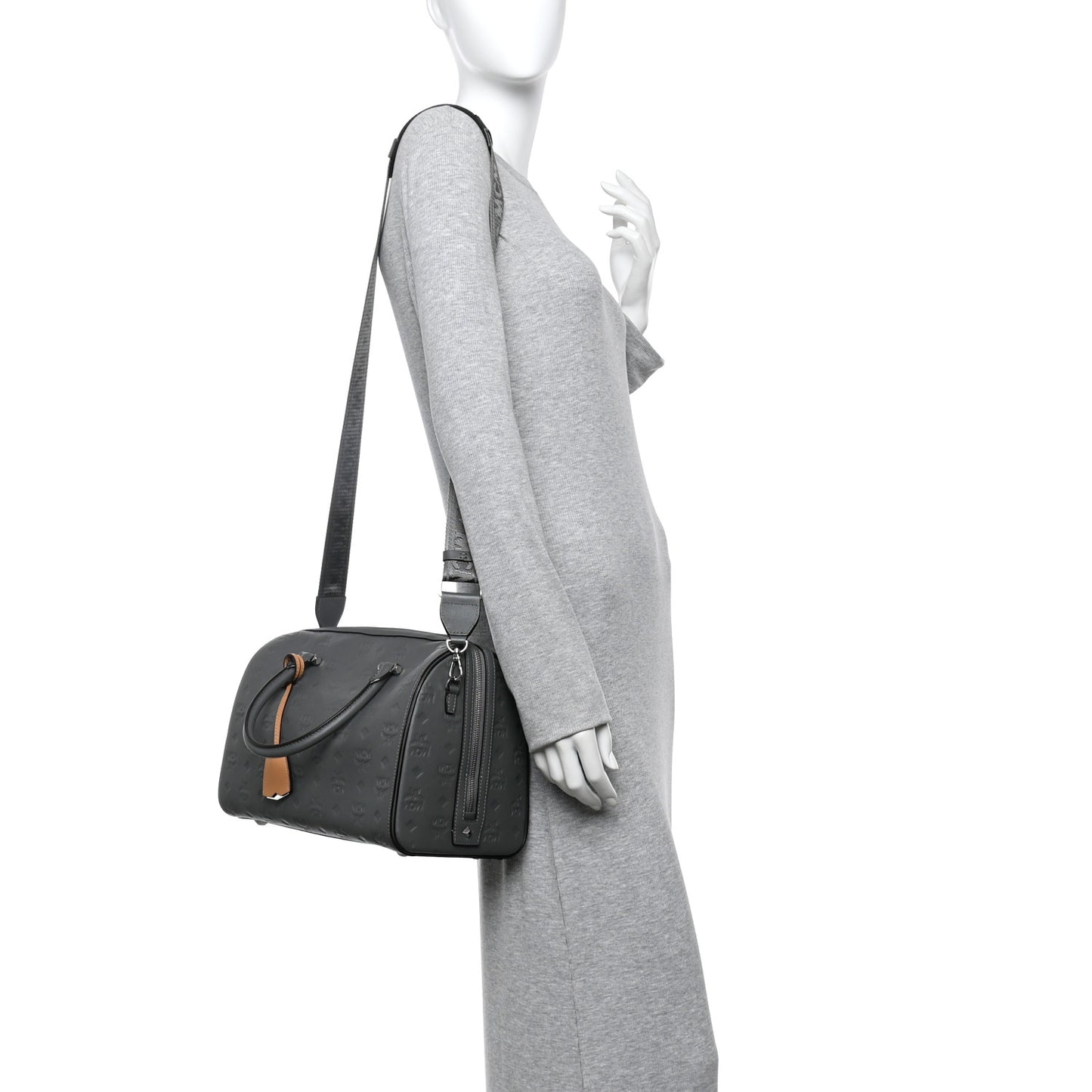 Calfskin Ottomar Monogram Essential Boston Bag Grey