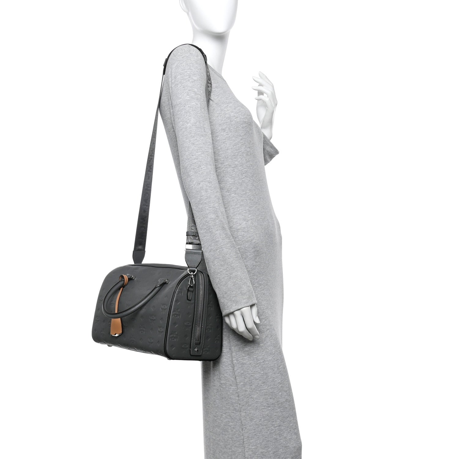 MCM Calfskin Ottomar Monogram Essential Boston Bag Grey 2 of 9