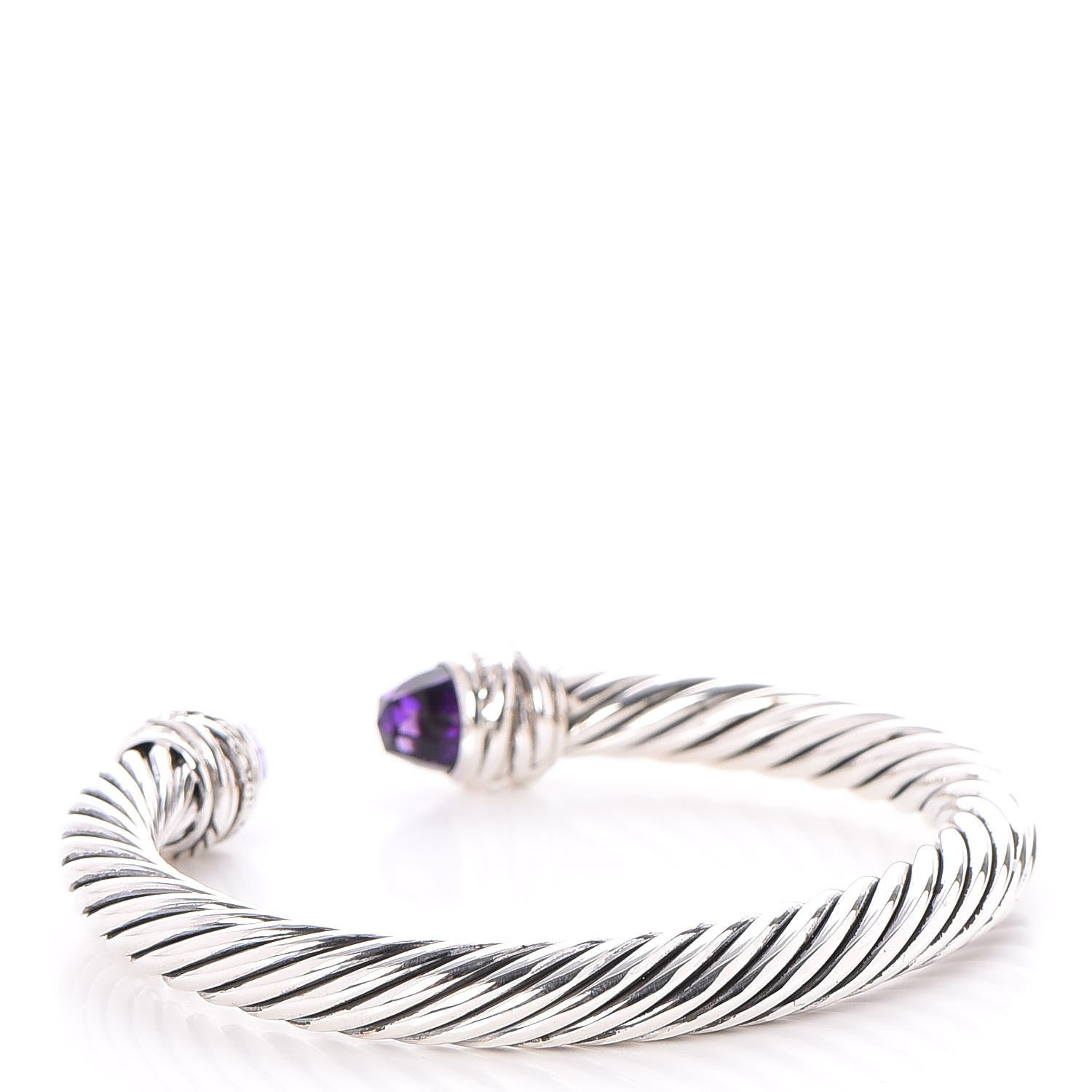 David Yurman Sterling Silver Diamond Amethyst 7mm Cable Crossover Bracelet 3 of 4