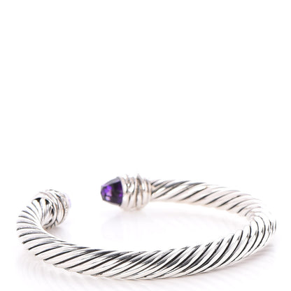 David Yurman Sterling Silver Diamond Amethyst 7mm Cable Crossover Bracelet 3 of 4