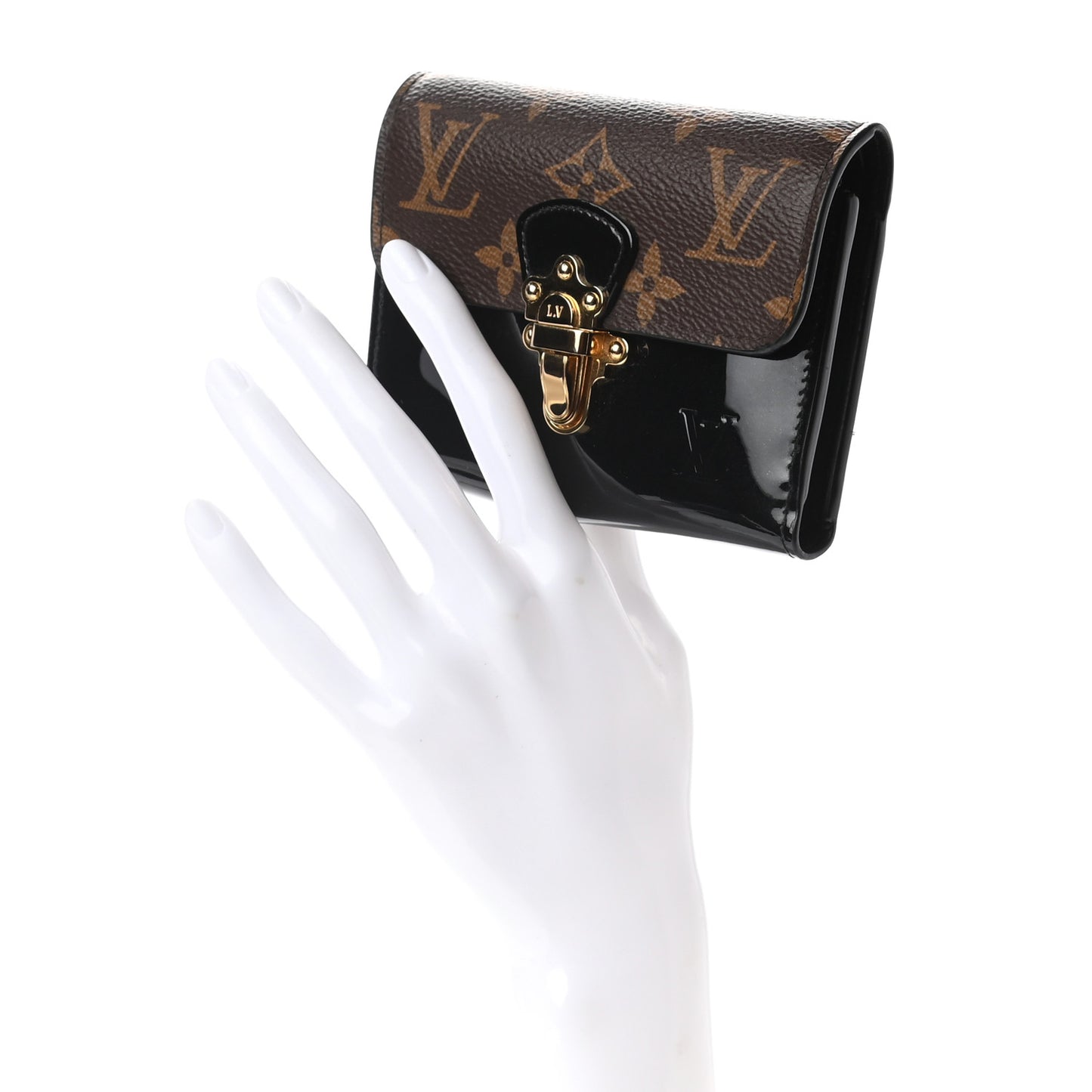 Patent Calfskin Monogram Cherrywood Compact Wallet Black