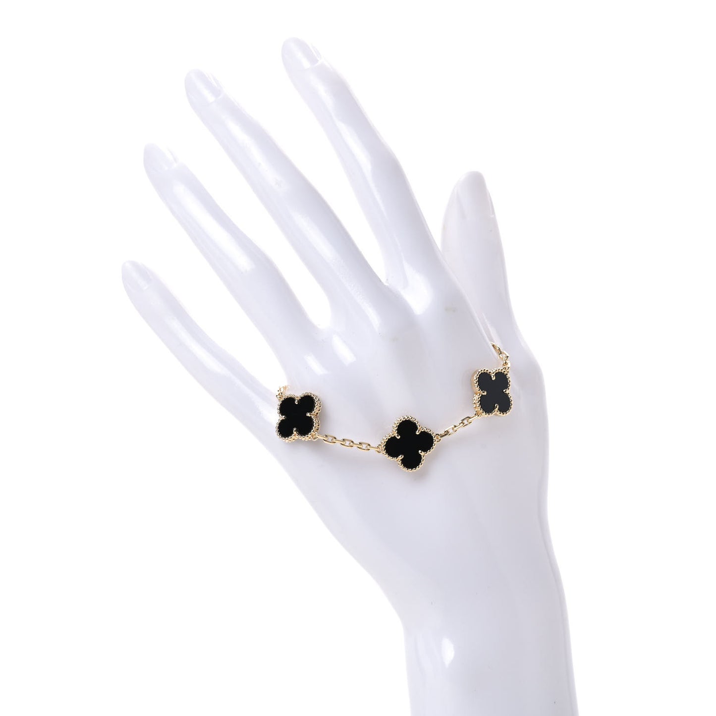 18K Yellow Gold Black Onyx 5 Motifs Vintage Alhambra Bracelet
