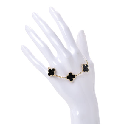 Van Cleef & Arpels 18K Yellow Gold Black Onyx 5 Motifs Vintage Alhambra Bracelet 2 of 5