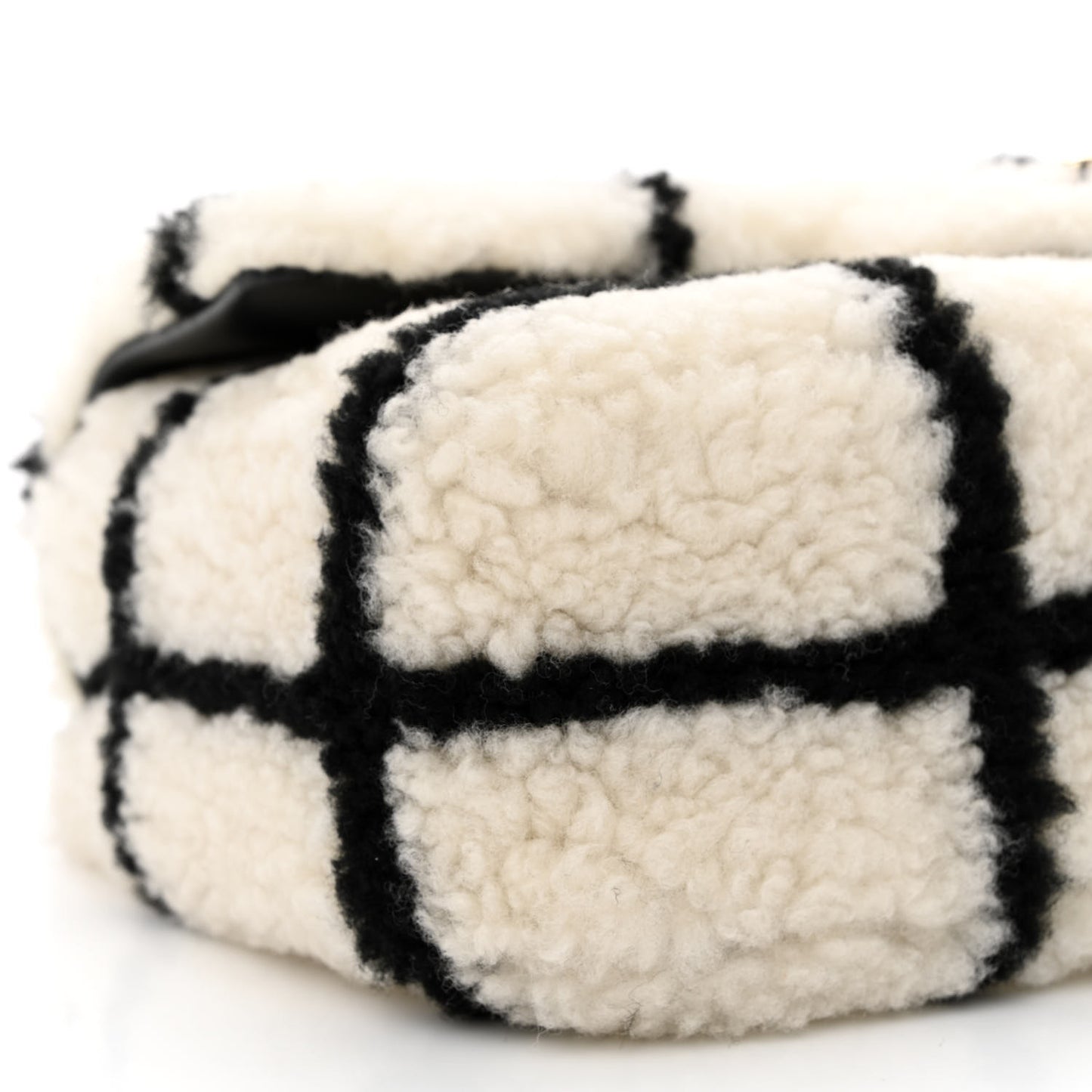 Shearling Lambskin Large Fluffy Tartan Single Flap White Black