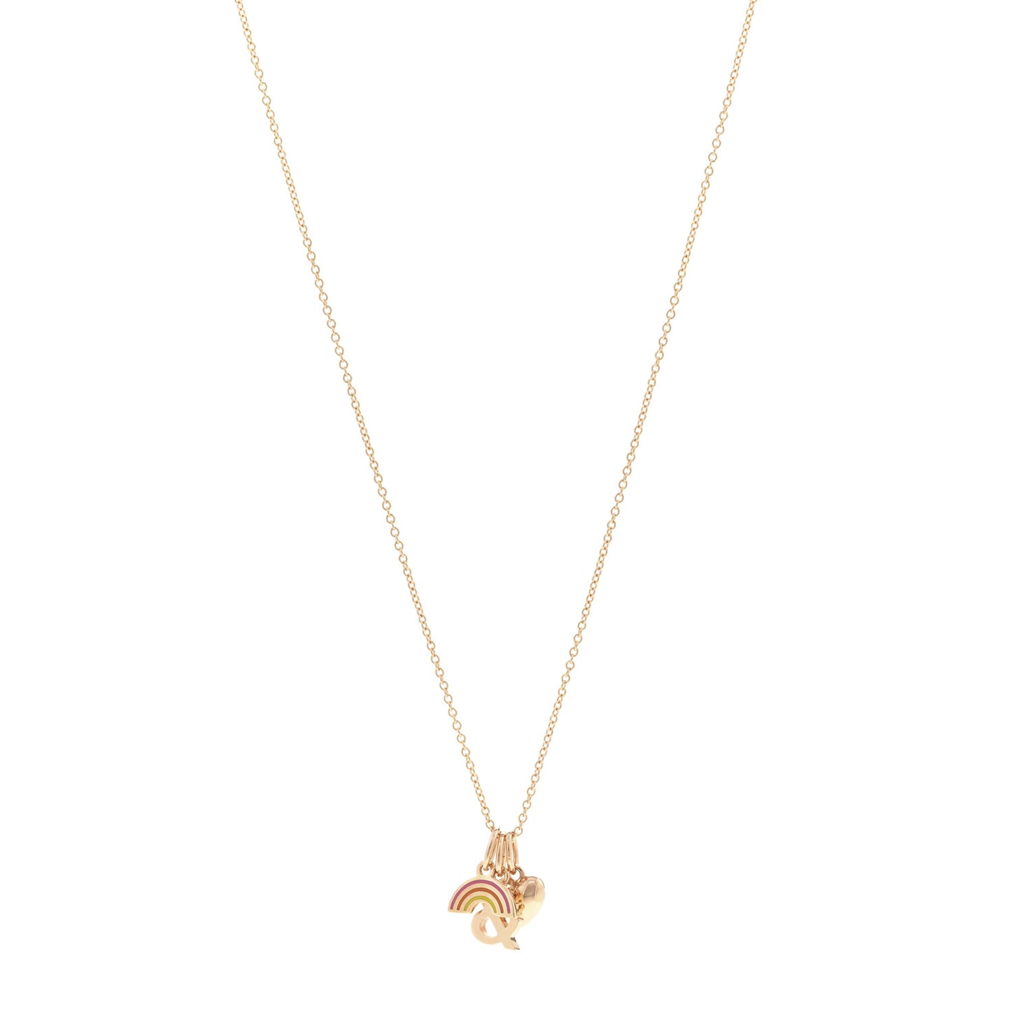 18K Rose Gold Enamel Love Rainbow Charm Pendant Necklace Multicolor