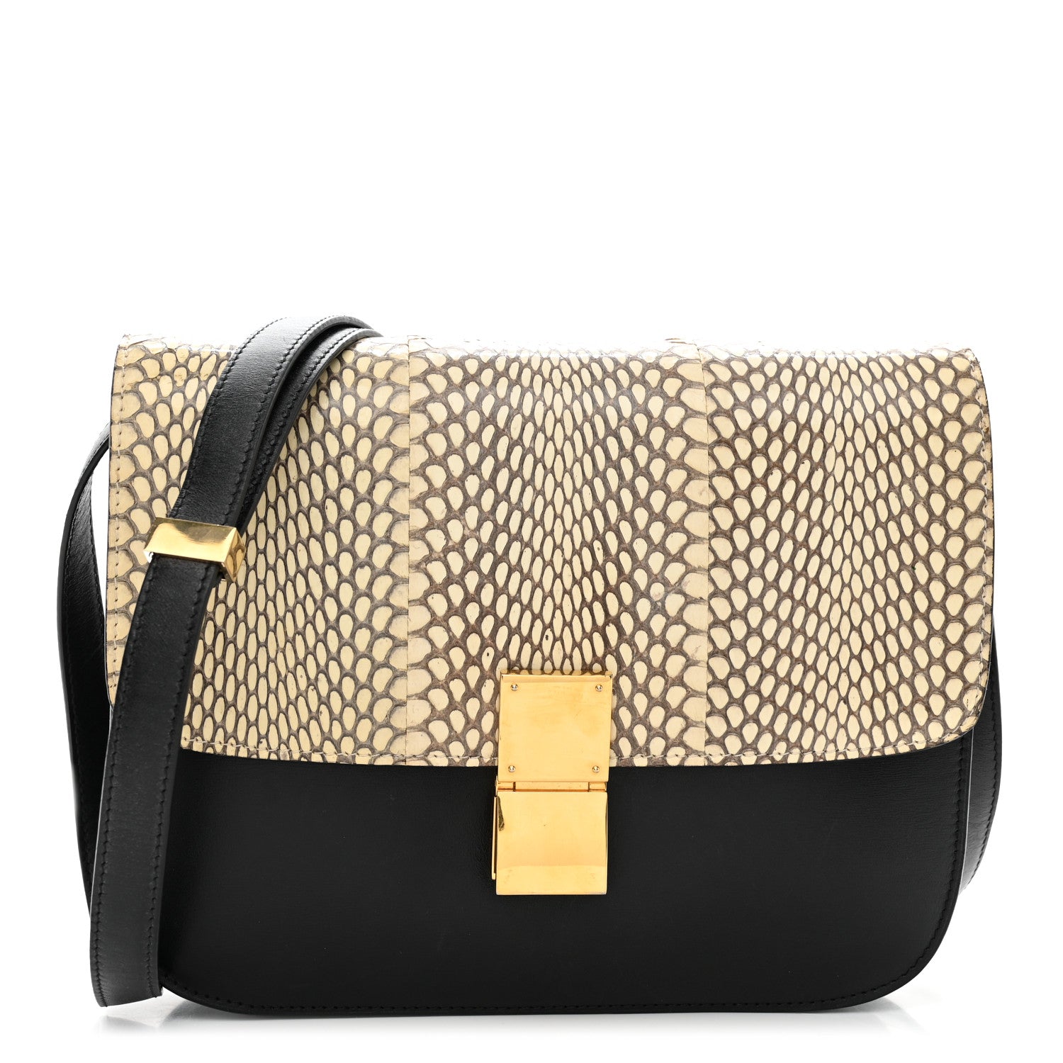 Celine Cobra Calfskin Medium Classic Box Flap Bag Natural Black 1 of 9