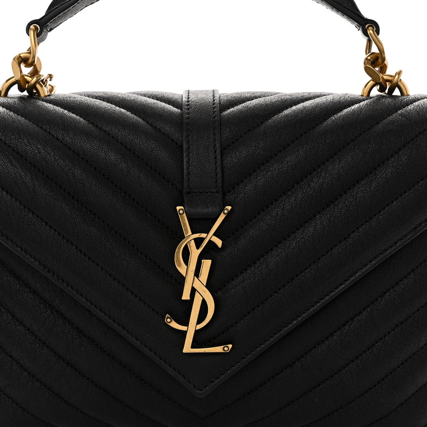 Sheepskin Matelasse Chevron Monogram Medium College Bag Black