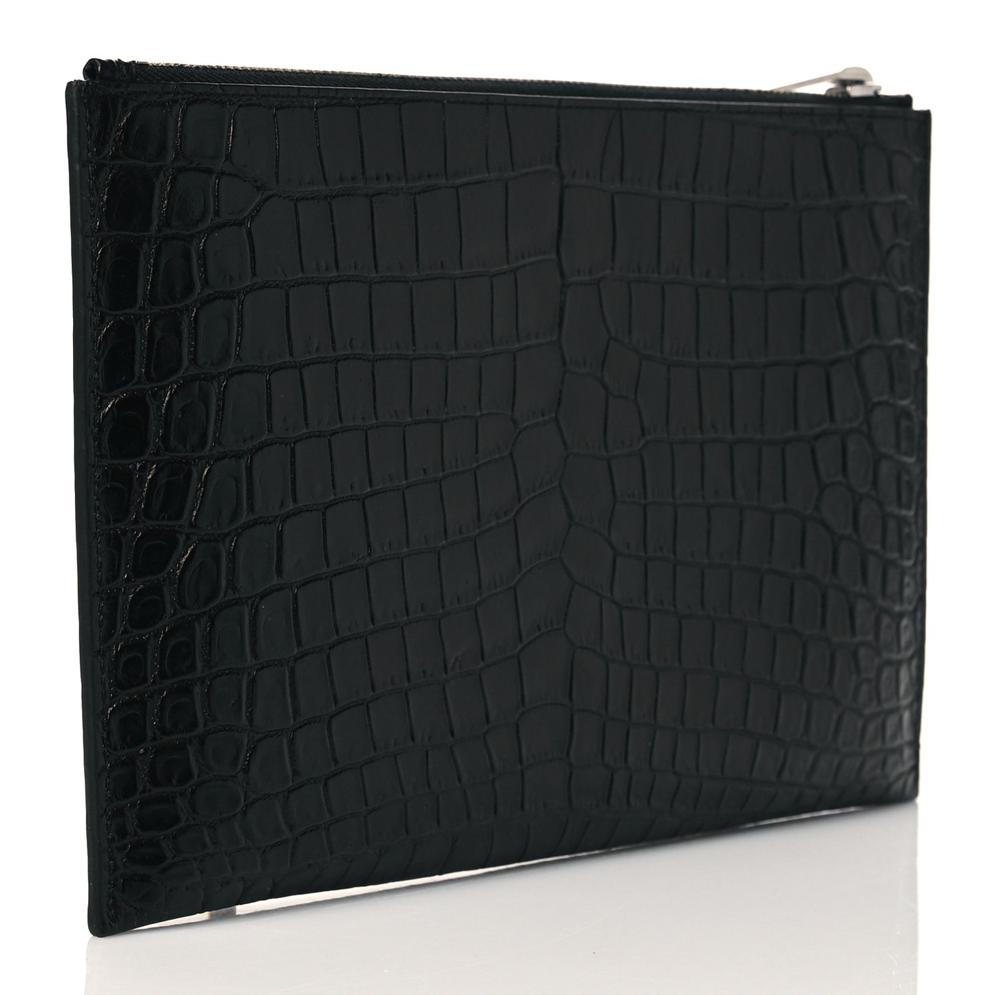 Calfskin Crocodile Embossed Zip Mini Tablet Sleeve Black