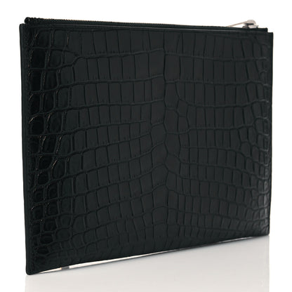 Saint Laurent Calfskin Crocodile Embossed Zip Mini Tablet Sleeve Black 3 of 10