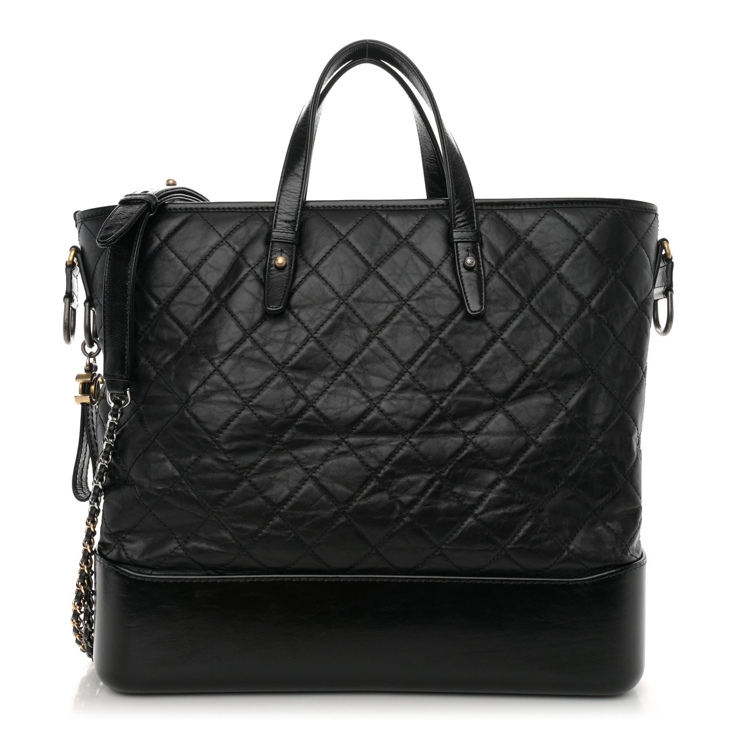 Aged Calfskin Quilted Large Gabrielle Shopping Tote Black