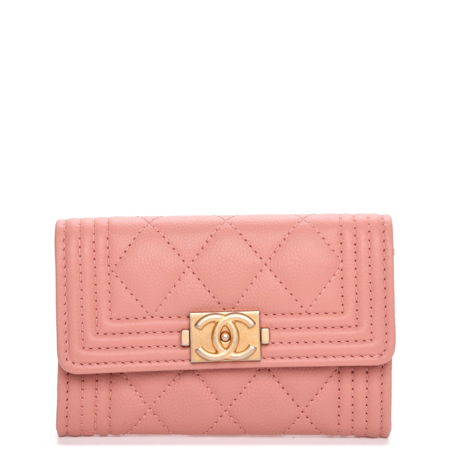 Caviar Quilted Boy Card Holder Wallet Light Pink