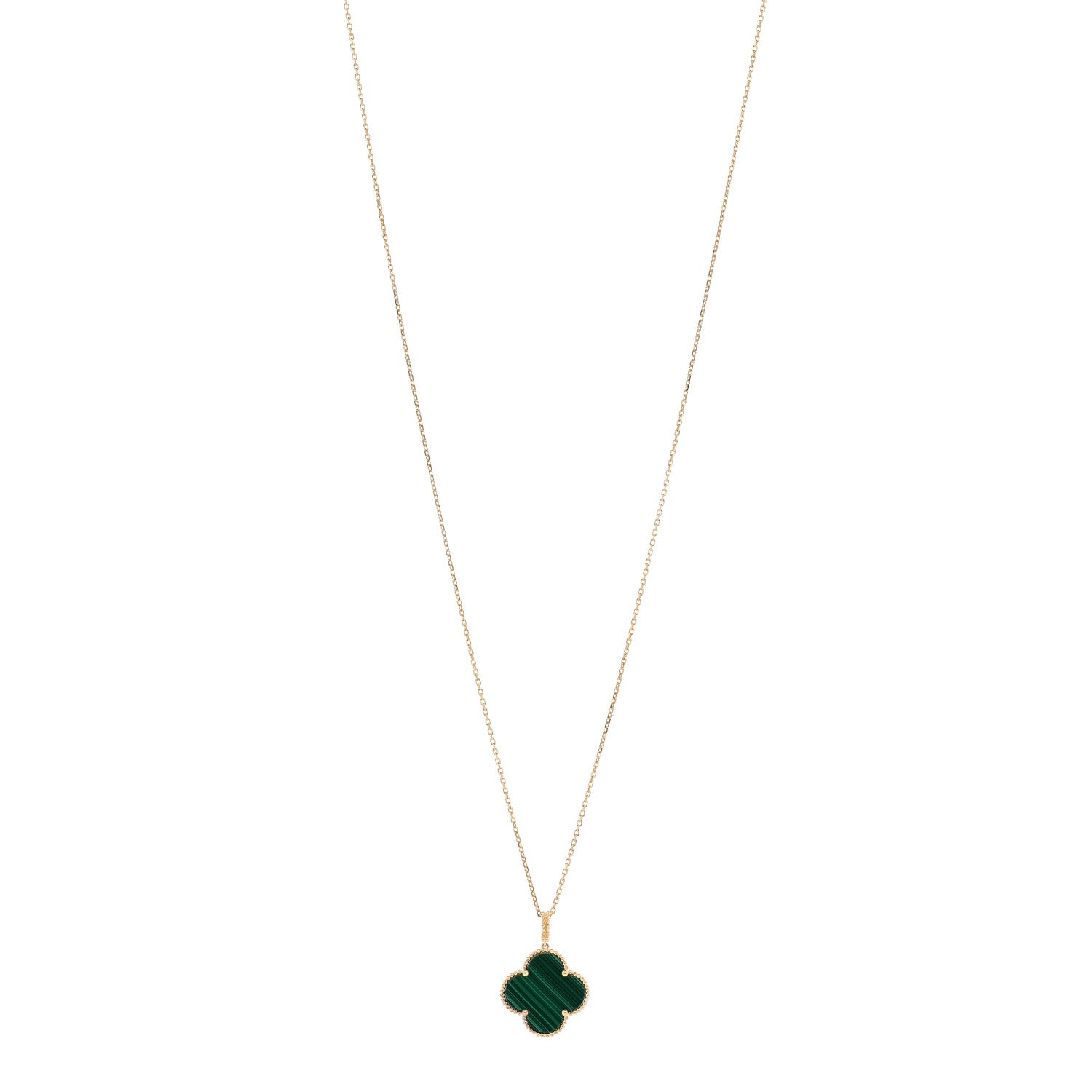 Van Cleef & Arpels 18K Yellow Gold Malachite Magic Alhambra Pendant Necklace 1 of 6