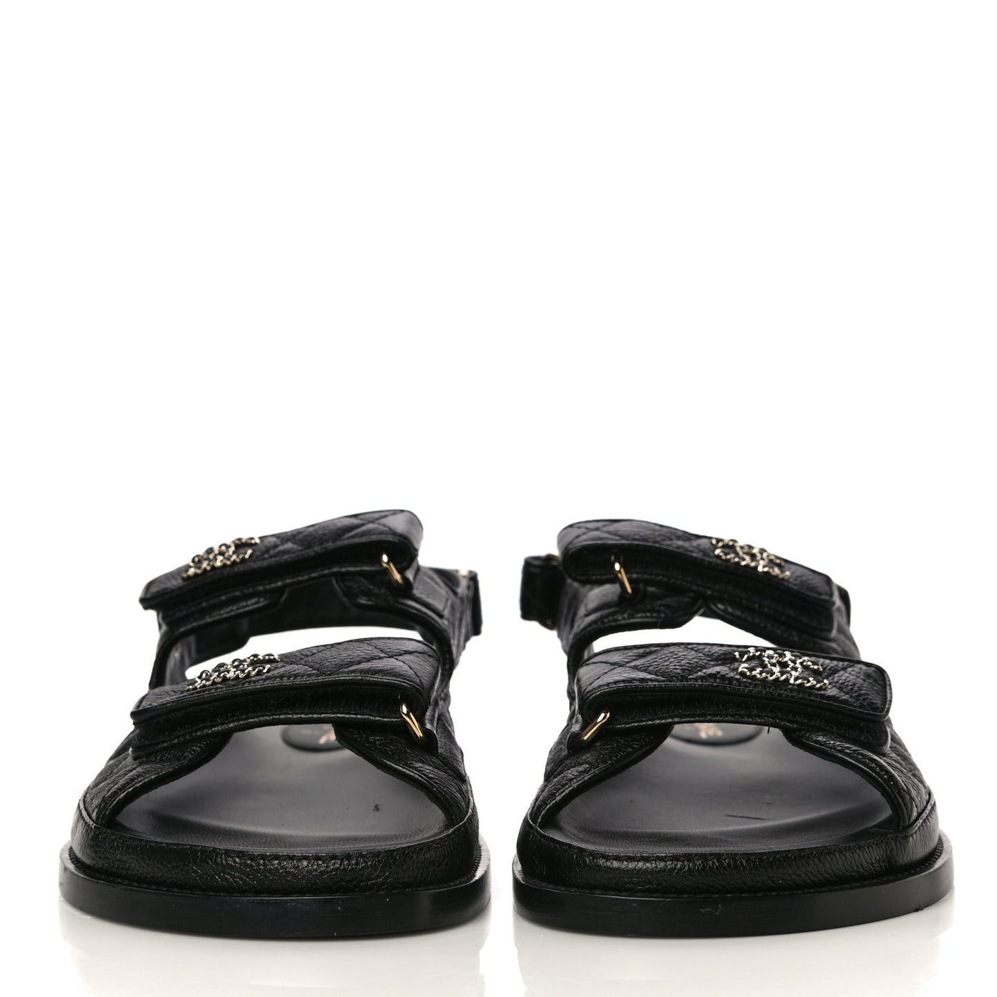 Grained Calfskin Velcro Dad Sandals 40 Black