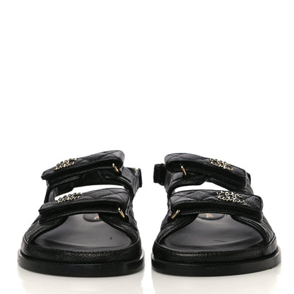 Chanel Grained Calfskin Velcro Dad Sandals 40 Black 2 of 13