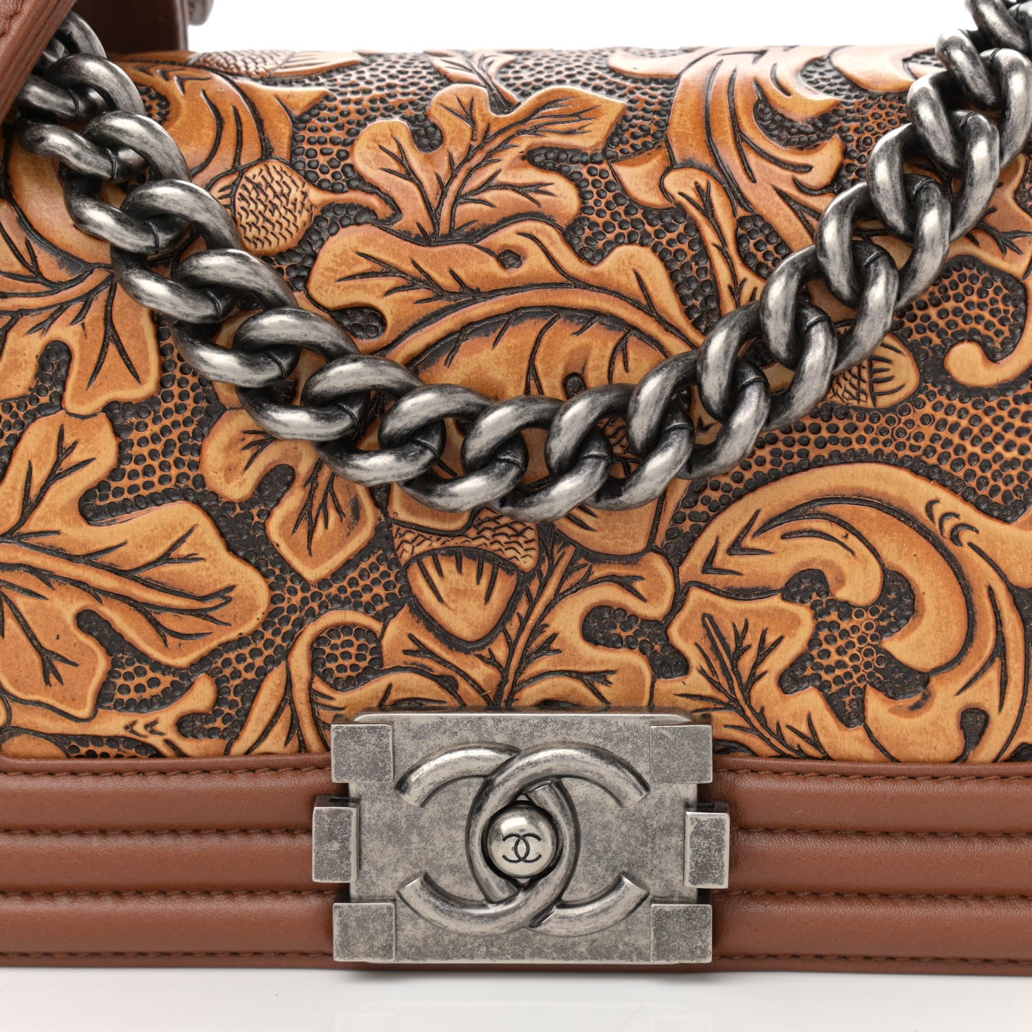 Chanel Calfskin Embossed Small Cordoba Boy Flap Brown 8 of 10