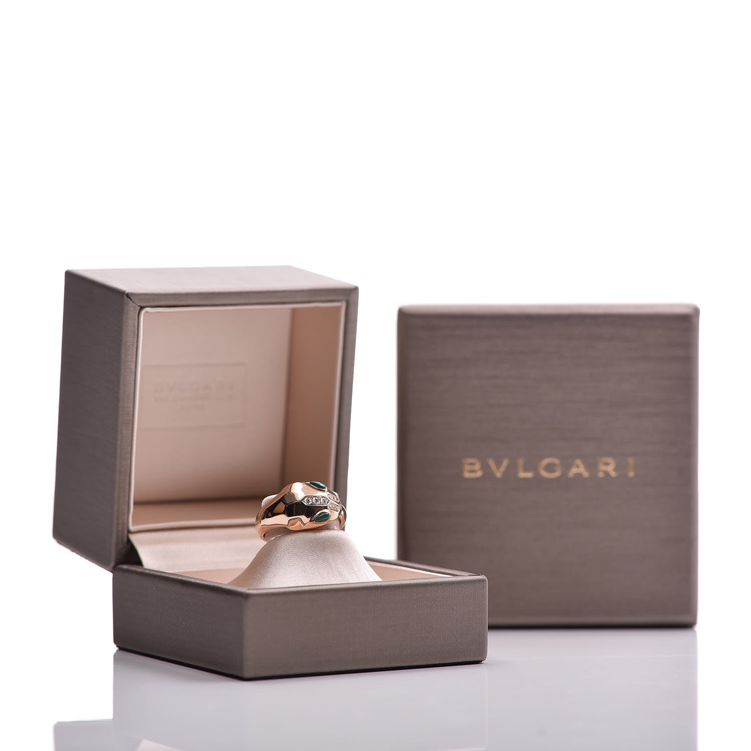 Bulgari 18K Rose Gold Diamond Malachite Serpenti Ring 53 6.5 14 of 21