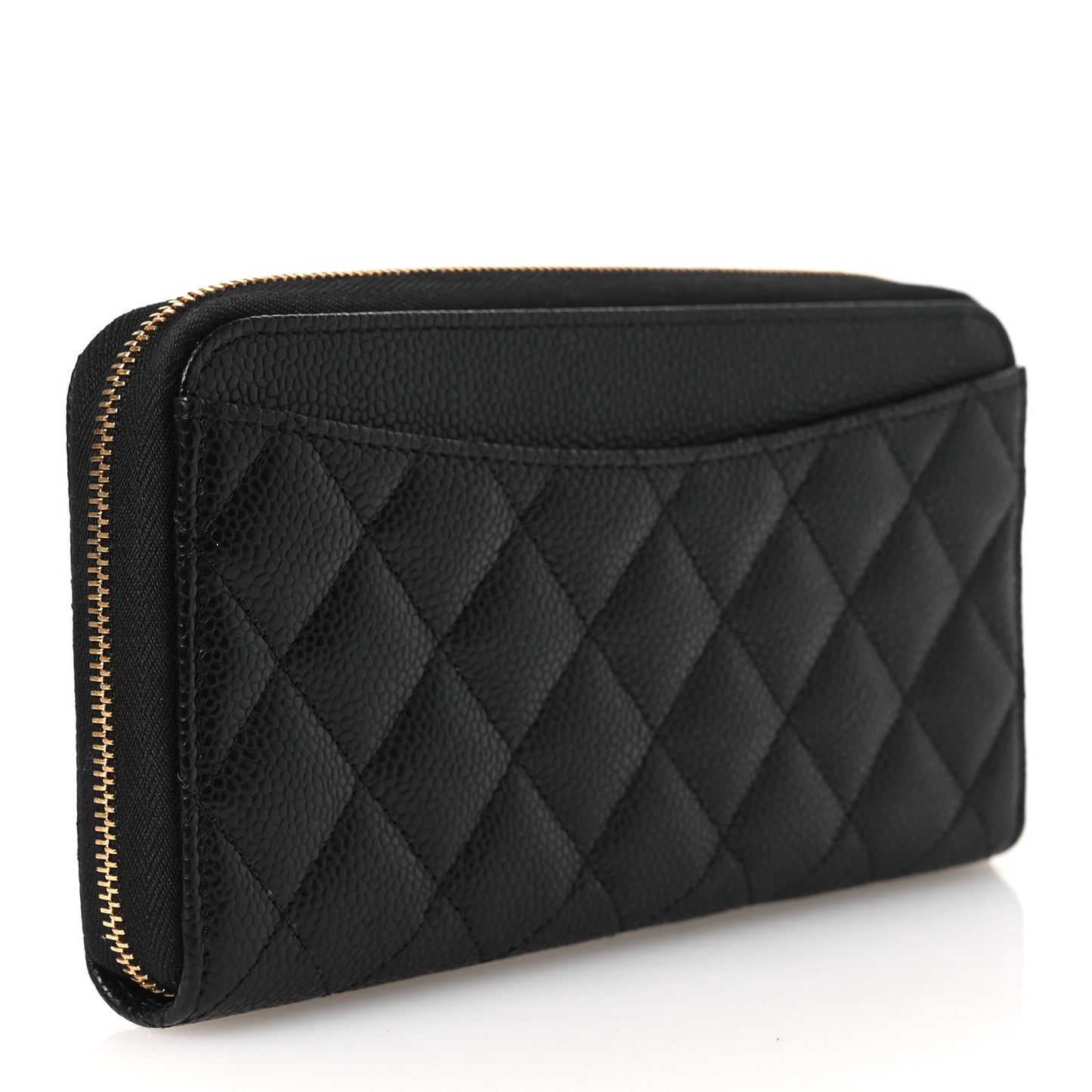 Caviar Quilted Large Gusset Zip Around Wallet Black